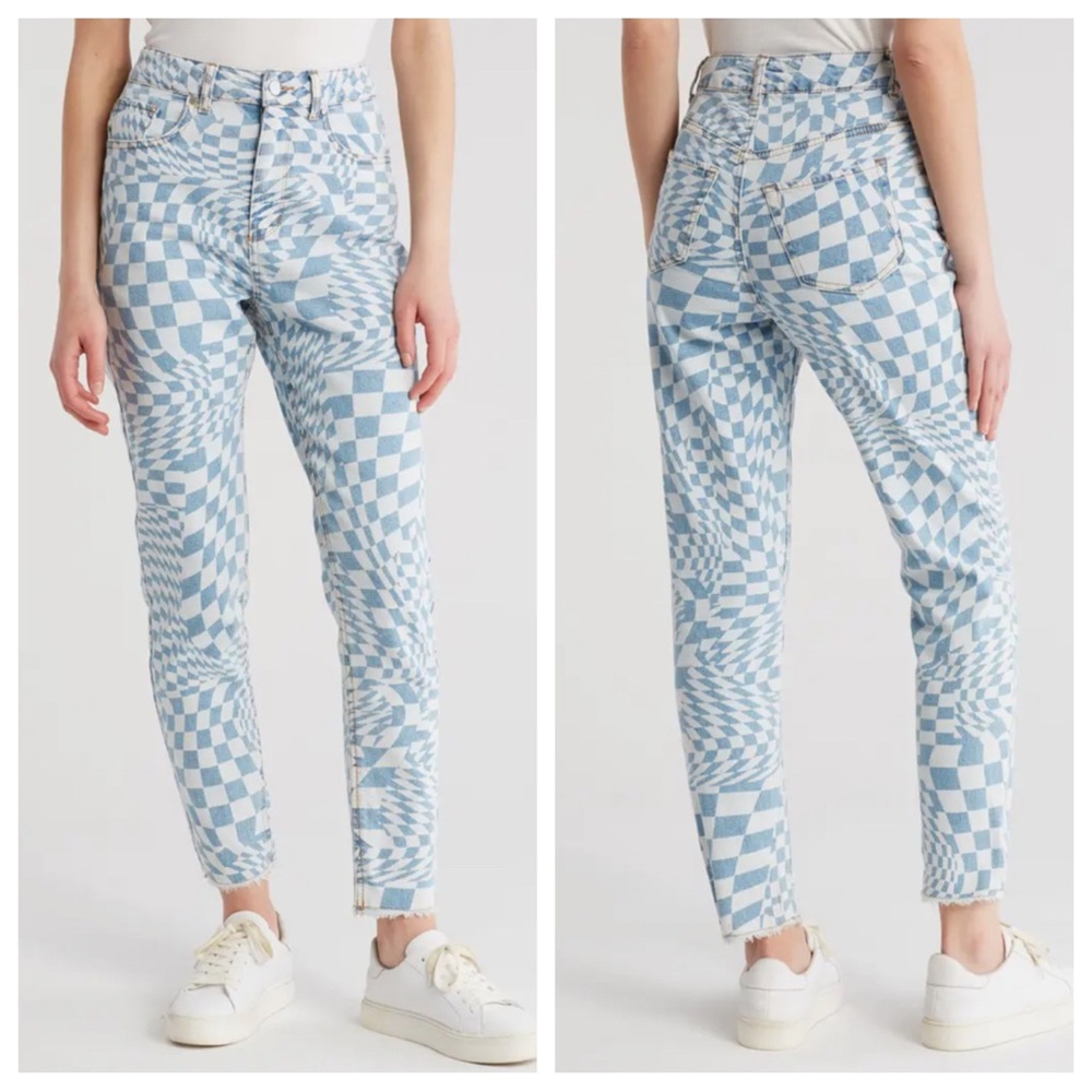 Tinseltown | Checkerboard Swirl High Waist Ankle Mom Jeans 5